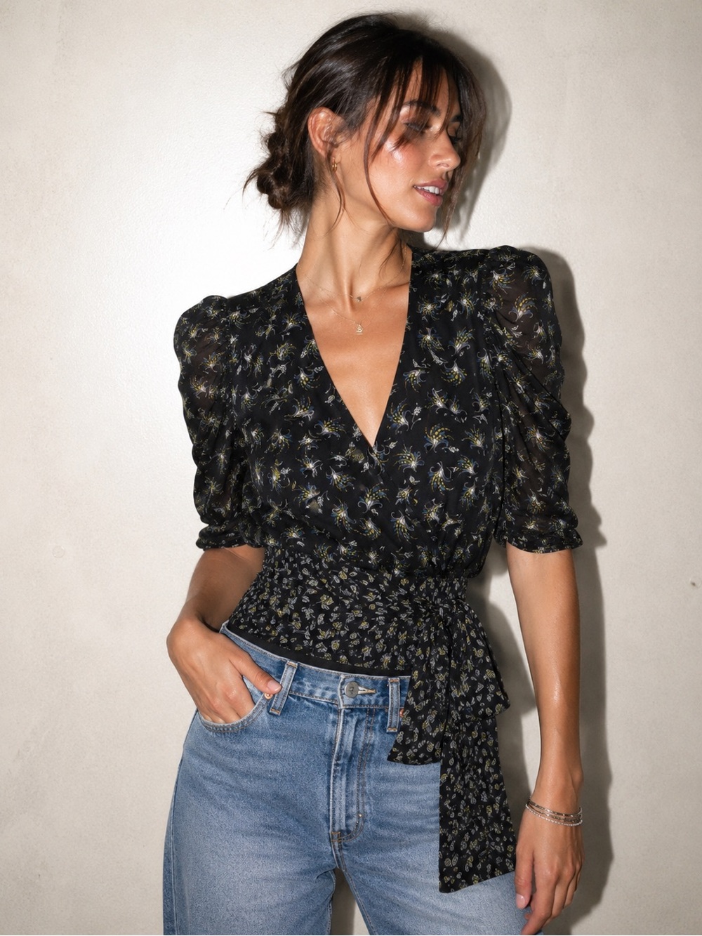 Bailey 44 Lilian Floral Wrap Top Size Medium